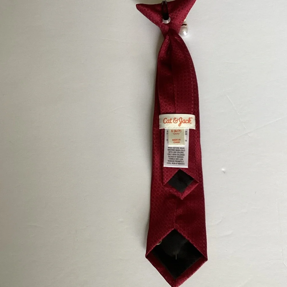 Junkie Tie: Red Textured Clip-On Tie with Gold, Pearl & Crystal Pins
